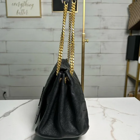 SOLD ❌❌❌ Yves Saint Laurent Black Chevron Shoulder Bag with Gold Chain - Picture 4 of 15